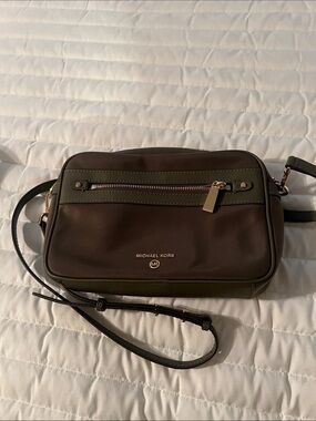 Michael Kors Olive & Brown Leather Crossbody Messenger Bag